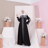 Priskila Cell MAHERA DRESS Matt Moscrepe Mix Bordir Baju Hijab Panjang Simple Gaun Kerja Trendy Gami