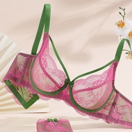 34-42ABC Plus Size Deep V Frameed Lace Sexy Underwear Ultra-Thin Breathable Push-Up Bra Women