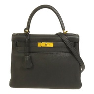 HERMES Togo皮革Kelly 28金扣手挽肩背兩用袋Noir
