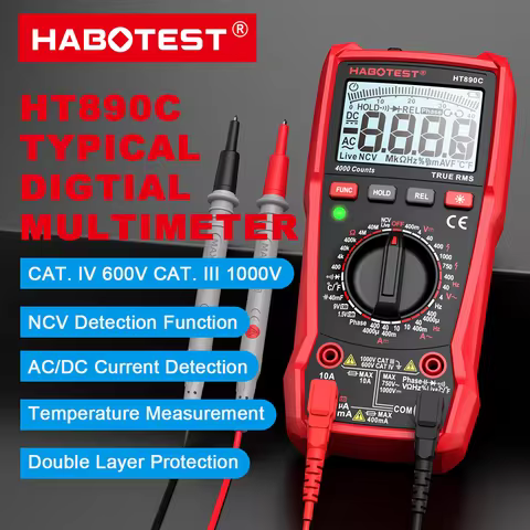 HABOTEST HT890C Professional Digital Multimeter 4000 Counts True RMS 1000V 10A Auto Range AC/DC Volt
