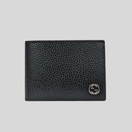 GUCCI Men's Interlock GG Logo Leather Wide Bifold Wallet Black/Blue 611229