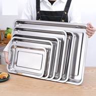 Square Plate Thick Stainless Steel Drill Holes Barbecue Tray Cafeteria Steamed Food Tableware