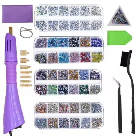 Hotfix Applicator DIY Hot Fix Rhinestone Applicator Wand Tool Kit with 2 Box Strass AAAAA Clear Glas