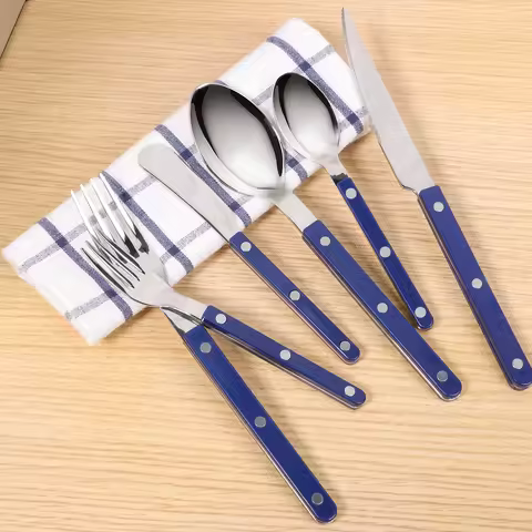 6Pcs Stainless Steel Flatware Set Rivet Design Finely Polished Knife Fork and Spoon Silverware for K