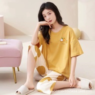 2025 New Women's Pajamas with Chest Pads, Summer Thin Short-Sleeve Three-Quarter Pants, Plus Size Ho