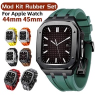 Classic version rubber strap stainless steel strap stainless steel case modification kit suitable for iWatch 8th generation 7 6 5 iWatch 44mm 45mm free watch screen protective film