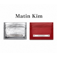 Mathin Kim Vintage Card Wallet Silver Red – Slim Leather Metal Logo Card Holder Korean Designer Wall
