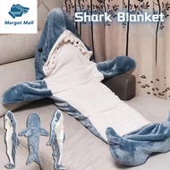 【】Cartoon Shark quilt Onesie Blanket Super Soft Flannel Wearable Shark Blanket Hoodie Home Animal Ta