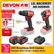 DEVON 20V Cordless Brushless Drill Combo 5219-Li-20 Hammer Drill / Driver + 5768-Li-20 Impact Driver