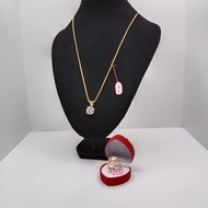 HeyKyo - Set Perhiasan Wanita Emas Muda Model Liontin Permata Satu 10.0 gram Dan Cincin Bulat Permat