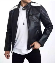JAKET KULIT ASLI DOMBA SUPER ORIGINAL WARNA HITAM STRIP PUTIH TERBARU
