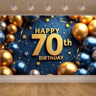 Happy Birthday Party Decoration Gold Blue Balloon Backdrop Banner Stars 40th 70th 90th Celebration B