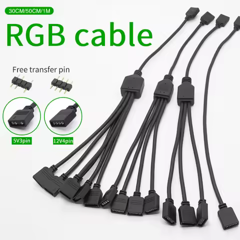 Motherboard RGB SYNC Splitter, 12V 4Pin RGB / 5V 3Pin ARGB SYNC HUB Transfer Extension Cable For M/B