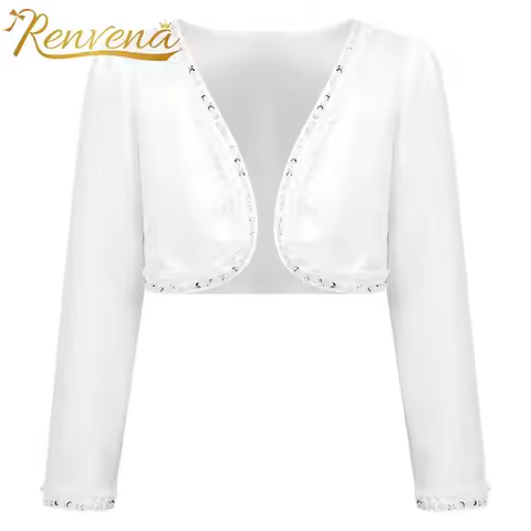 Children's Bolero Girls Festive Jacket Satin Bolero Wedding Party Jacket Princess Cardigan Long Slee