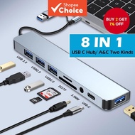 HUB 8 in 1 Type C to USB 3.0 3.5MM Audio TF SD Card Reader Adapter Hub Docking Station