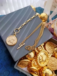 中古孤品 CELINE 凱旋門金牌鈕扣 鎖骨鏈頸鏈項鍊 鑰匙扣掛件掛飾