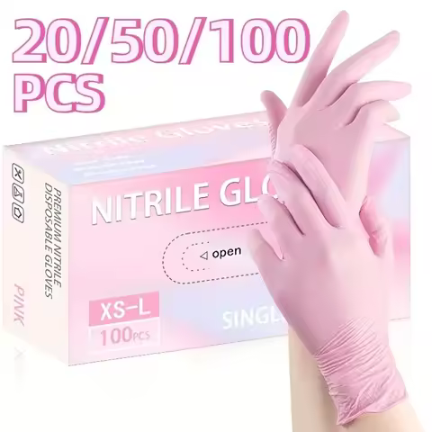 20/50/100PCS Pink Nitrile Gloves Household Cleaning Nitrile Gloves Kitchen Cooking Petcare Beauty Na