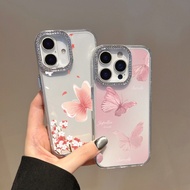 Pink flower butterfly Clear Phone Case For ITEL A60 A60S  A70 A50 Casing Anti Fall Rhinestone Cover