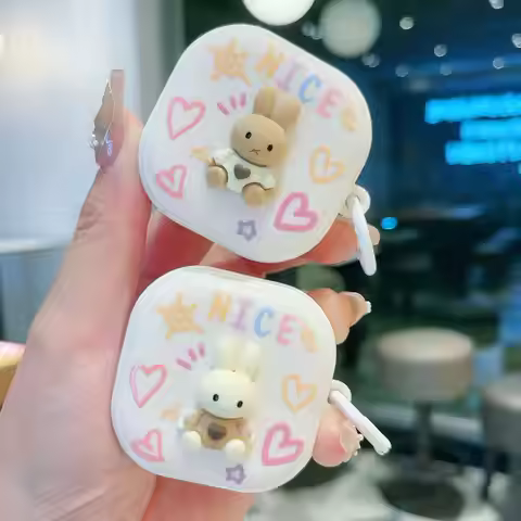 For Samsung Galaxy buds2 pro/buds 2/buds live/buds pro/buds fe Case Cute Cartoon Rabbit Pendant Hard