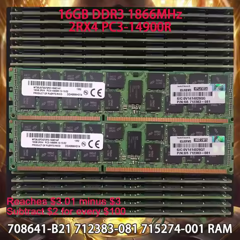 708641-B21 712383-081 715274-001 RAM For HP 16GB DDR3 1866MHz 2RX4 PC3-14900R Server Memory Works Pe