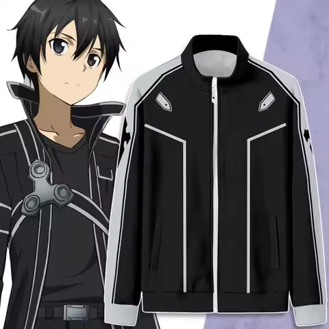 Anime SAO Sword Art Online Kirigaya Kazuto Kirito Cosplay Zipper Jacket Harajuku Cardigan Stand Coll