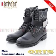 【街頭巷口 Street】 ORIS 男款 紳士風格 經典扣環 雙材質拼接 高筒靴 SB15948A01 黑色
