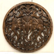 งานไม้สัก ช้างเอราวัณ 3 เศียรทรงฉัตร ไม้สักแกะสลัก 60 cm. หนา 3 cm. ช้างแกะสลัก ช้างเอราวัณ ไม้สักฉล