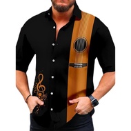 Musical Instruments, For Men, Summer, Bowling Shirt, Short Sleeve, Fashion, 1950s Style, Casual, Sui