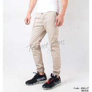 Men's jogger pants, plain cream jogger chino material, JOG-17 - Beige, 28