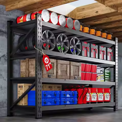 71”W Garage Shelving Units, 5000LBS Storage Shelves Heavy Duty, 24" Deep Metal Shelving Rack, 4 Tier