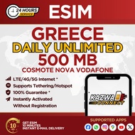 eSIM Greece Daily Unlimited Data Activated Instantly (500MB)
