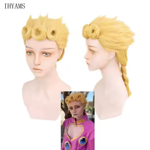 Cosplay Giorno Giovanna Golden Wig Cosplay Styled Hair Halloween Role Play GIOGIO + Free Wig Cap