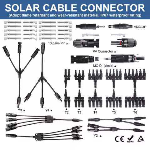 Solar Panel Cable Connector 30A 1000V MC3/4 Male Female Connector with Solar Diode Fuse IP67 for Pan