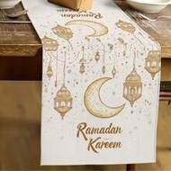 1pc Ramadan Kareem Table Runner - Crescent Moon & Lanterns Design, Polyester Fabric For Eid Al-Fitr 