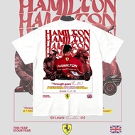 Lewis Hamilton 44 Scuderia Ferrari F1 T-Shirt CrewNeck Cotton Overisze Premium Racing