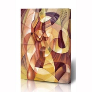 ศิลปะภาพพิมพ์ติดผนังสีส้มสด Picasso Cubist โดยภาพวาด Eugene Ivanov น้ำมันสีฟ้า Cubism กรอบไม้ผืนผ้าใ