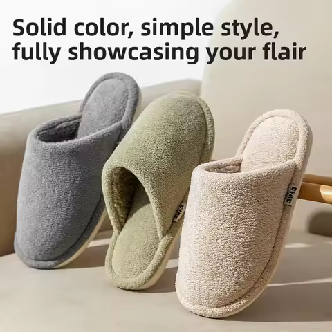 Winter Warm Slippers Men Women House Non Slip Soft Shoes Comfortable Flat Heel Home Indoor Bedroom P