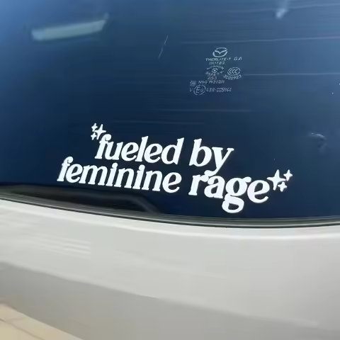 Bold Feminine Slogan Car Sticker, "Fueled by Feminine Rage" with Stars, Vinyl Decal