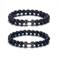 Black Charm Dumbbell Bracelets for Men Women Natural Stone Dumbbell Beads Bracelets Set Gifts