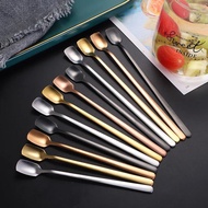 1PC Stainless Steel Square-Headed Teaspoon Long Handle Cutlery Coffee Tea Spoons Dessert Ice Cream M