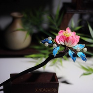 Chinese Style Fleece Flower Hairpin Antique Hanfu Hair Accessories Bridal Fleece Flower Imitation Dot Ebony Hair Accessories