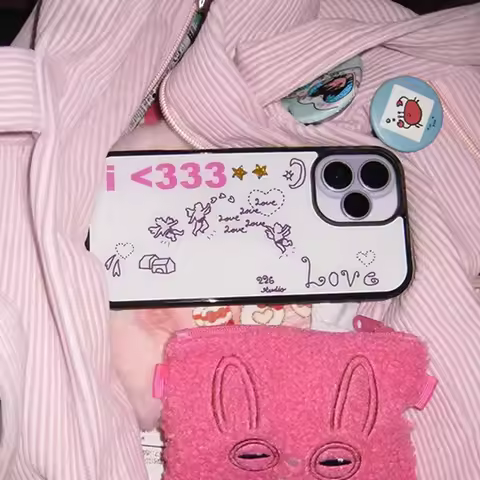 Korean Ins Cute Graffiti i 333 Angel Love Cartoon Phone Case For iPhone 17 16 15 14 13 12 11 Pro XR