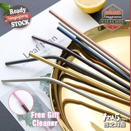 Hot [FREE GIFT] Food Grade Stainless Steel Metal Reusable Straw Gold Drinking St