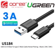 UGREEN US184 USB 3.0 A MALE TO TYPE C MALE CABLE NICKEL PLATING 3A MAX CABLE TYPE C - BLACK ( 1 METE