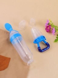 4入組矽膠擠壓瓶,牙床健齒玩具,水果和蔬菜餵食器,奶嘴適用於嬰兒