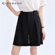 GIORDANO Women Shorts Lightweight Suit Shorts Button Closure Trendy High Waist Pleated Fashion Casua