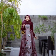 Gamis Batik Nagita Kombinasi Brukat Glitter Tulle Polos