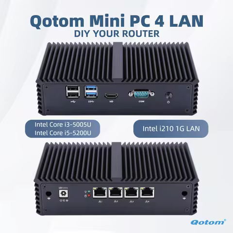 4 LAN Mini PC Core i3-5005U i5-5200U Processor Qotom DIY Soft Router Firewall pfsense OPNsense OpenW