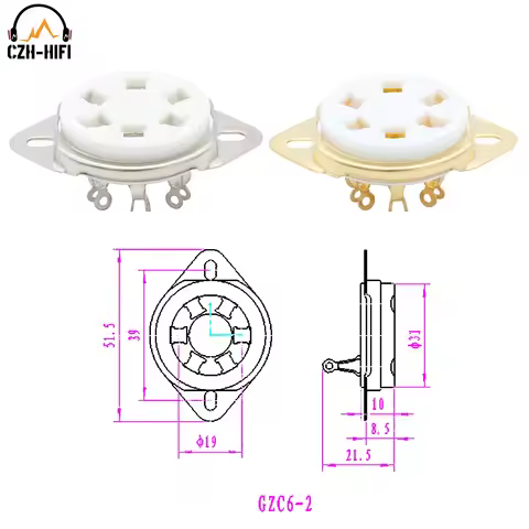 6pin U6A Tube Socket Ceramic Valve Base Power Lamp Jack For 2A5 6C6 6D6 KR43 KR49 VT57 VT58 Chassis 