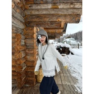 Korea Dongdaemun Fresh Casual Western Style All-Match Loose Lace Hem Lace Long-Sleeved T-Shirt (043H